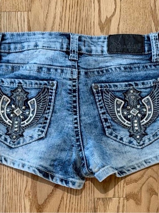 Soundgirl Pants - Soundgirl Light Blue Embroidered Denim Shorts